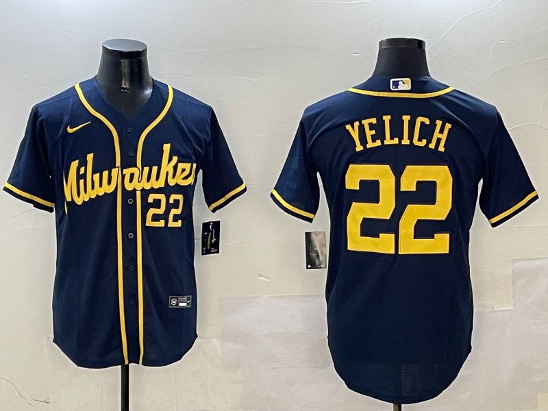 Men Milwaukee Brewers #22 Yelich Drak Blue Game 2025 Nike MLB Jersey style 03095->milwaukee brewers->MLB Jersey